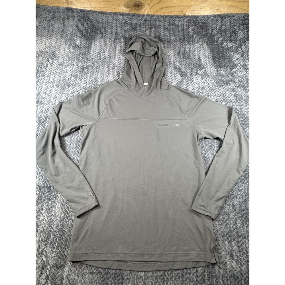 Under Armour HeatGear Fitted Hoodie Mens Medium Gray Logo Raglan Sleeve Athletic